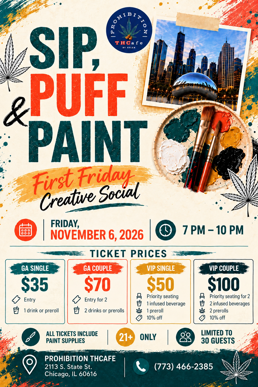 A photo of a Sip, Puff & Paint | First Friday Creative Social from Prohibition THCafe in the Event Ticket category. Tags: